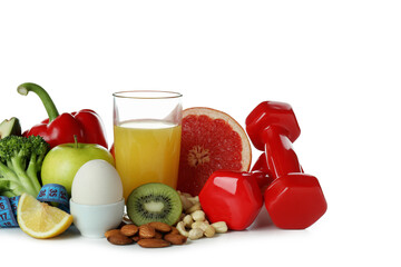 Healthy lifestyle accessories isolated on white background