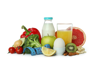 Healthy lifestyle accessories isolated on white background