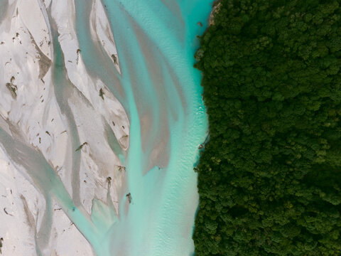 Tagliamento river from above, Friuli Venezia Giulia region, Italy