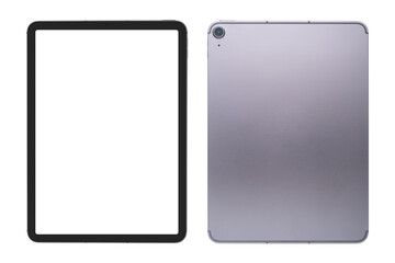 collection blank screen of new model tablet front view and back view isolated on white background