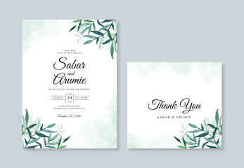 Fototapeta na wymiar Elegant wedding invitation with watercolor foliage