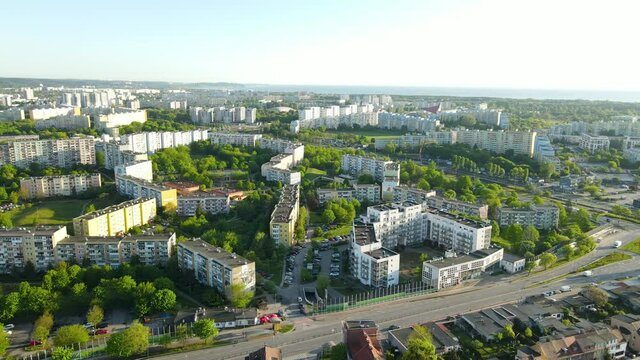 Aerial View Of Zaspa Quarter Buildings And Housing Estate In Gdansk City, Poland.