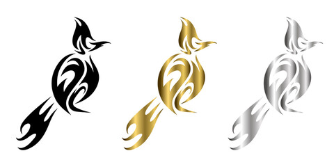 three color black gold silver Line art vector of Red whiskered bulbul bird.