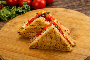 Club sandwich with eggplant and cheese