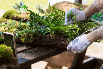 Small business. A female florist decorator prepares decorations for the holiday. Floral design....