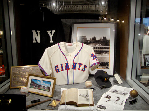 New York Giants Display In Glass Case