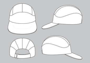 White sport baseball cap with trim style - hook and loop strap back template on gray background.