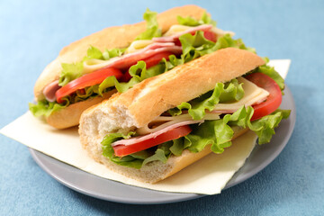 sandwich-baguette with ham, cheese and tomato