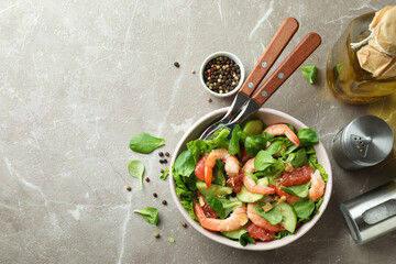 Concept of tasty eating with shrimp salad