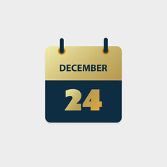 Golden Calendar Page Design for Day 24th of December, Christmas Eve - Vector Illustration