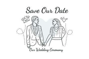 happy Wedding Couple romantic posture line 