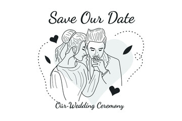 sweet kiss wife illustration Wedding Couple romantic posture line 