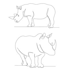 rhino one line drawing isolated, vector
