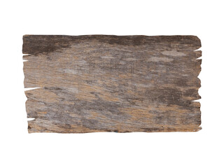Vintage and rusty brown wooden sign on a white background. Clipping path.Concept of signpost and billboards. 