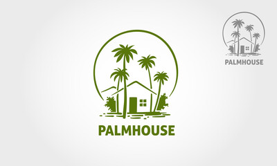 Palm House Vector Logo Template. This logo symbolizes a neighborhood, protection, peace, growth, and care or concern to development, or some things that close with nature, ecological and environment.
