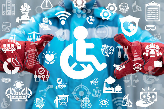 Industrial concept of disabled worker inclusion. Work of disablity person on industry.