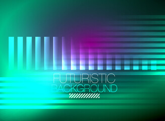 Bright neon color techno abstract background, shiny glowing neon lines in the dark background