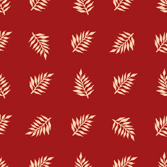Red seamless pattern with branches. Bright ornament.
