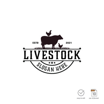 Vintage logo design with cow and chicken element