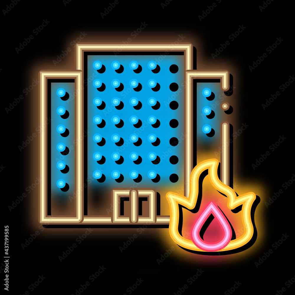 Canvas Prints Burning Building House neon light sign vector. Glowing bright icon Burning Building House sign. transparent symbol illustration