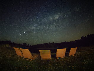 Chairs under starry sky