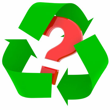 green recycle symbol with red question mark inside on it