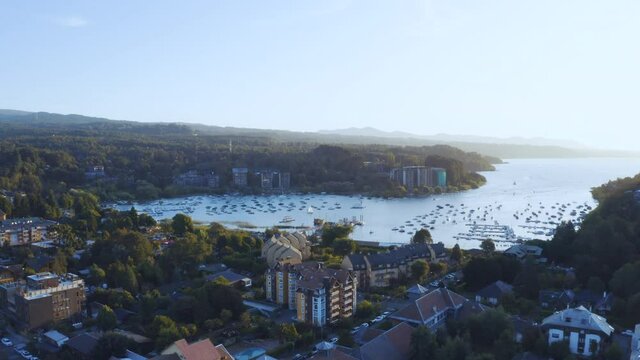 overfliying Pucon Bay with mavic pro 2 drone on a sunset  in the oposite direction