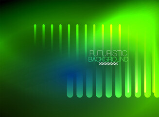 Bright neon color techno abstract background, shiny glowing neon lines in the dark background