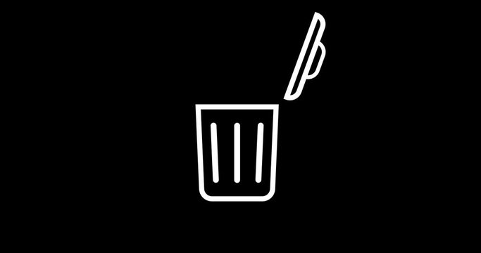 Trash bin animation. Recycle bin with open lid animation. Open and closed cap of trash can. 4k video in 60 fps with editable background. 
