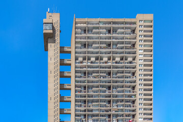 A Brutalist style tower block, Trellick Tower, in London