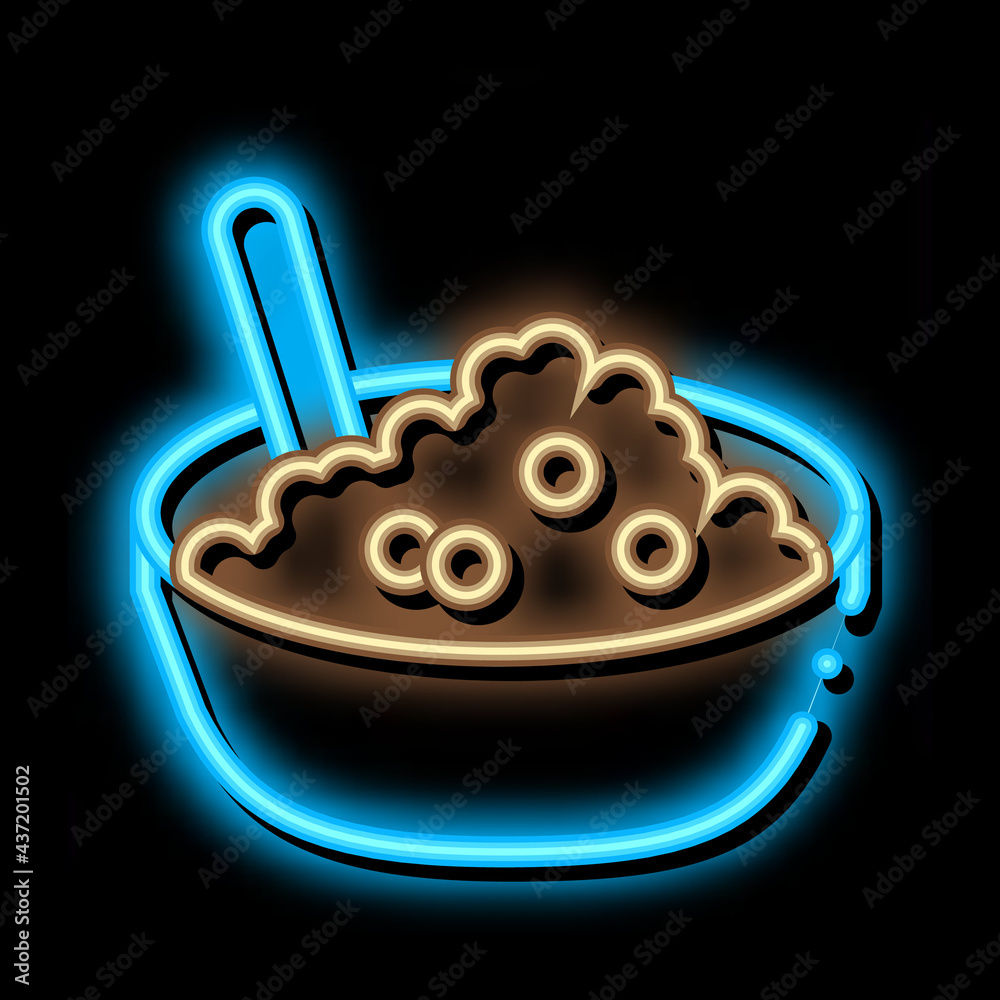 Sticker Caviar Dish Bowl neon light sign vector. Glowing bright icon Caviar Dish Bowl sign. transparent symbol illustration