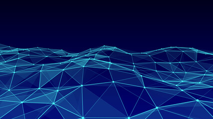 Artificial intelligence concept. Big data visualization. Blue cyber technology wave. Vector illustration.