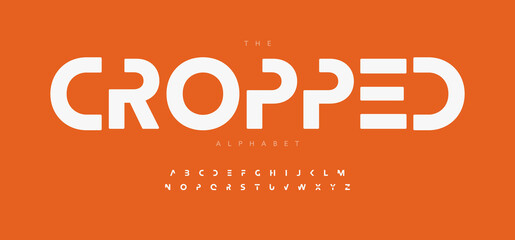 Geometric alphabet letter font. Modern logo typography. Minimal futuristic vector typographic design. Cropped type for abstract logo, headline, title, monogram, lettering, branding, apparel - obrazy, fototapety, plakaty