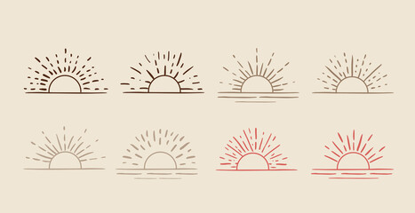Sun rays images. Hand drawn style. Vector illustration.	
