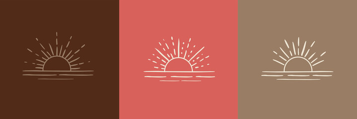 Sun rays images. Hand drawn style. Vector illustration.	