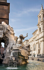 Fountain of the Four Rivers (architect Bernini) on Piazza Navona. Rome