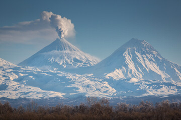 Volcano Klyuchevskaya Sopka and Kamen volcano in Kamchatka