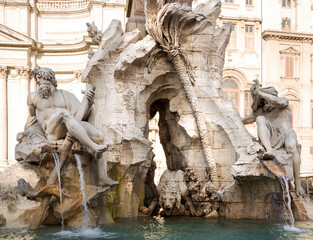 Fountain of the Four Rivers (architect Bernini) on Piazza Navona. Rome