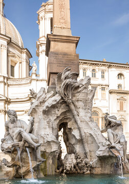 Fountain of the Four Rivers (architect Bernini) on Piazza Navona. Rome