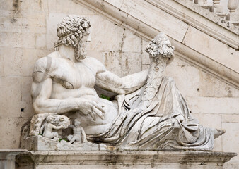 Statue, symbolizing the Tiber River. Senators Palace, Rome