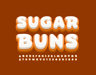 Vector sweet sign Sugar Buns with Glazed tasty Font. Creative Alphabet Letters and Numbers set