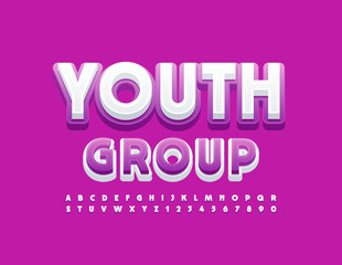 Vector stylish banner Youth Group. Bright modern Font. Trendy Alphabet Letters and Numbers set