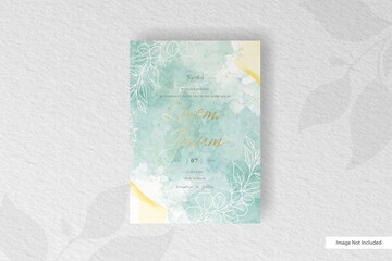 Minimalist watercolor wedding card template with hand drawn floral and watercolor splash design