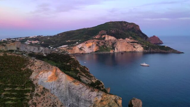 Sunset on Chiaia di Luna. Aerial view of the Island of Ponza, Italy.
Flying with the drone over the beautiful inlets of the coast of the island of Ponza