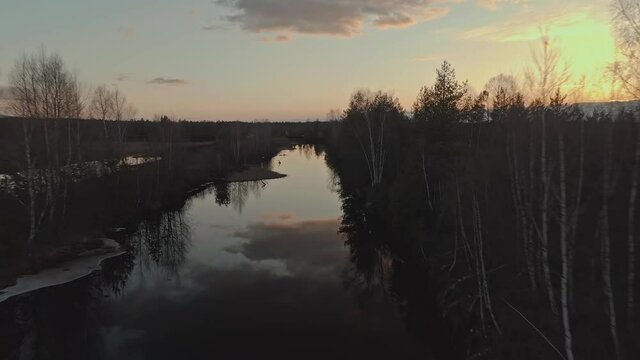Beautiful Cloudscape Reflected In Marsh Water - medium shot