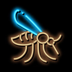 Malaria Mosquito neon light sign vector. Glowing bright icon Malaria Mosquito sign. transparent symbol illustration