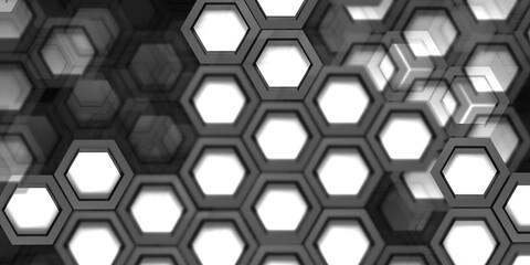 Technology background Hexagon abstract black and white 3d illustration