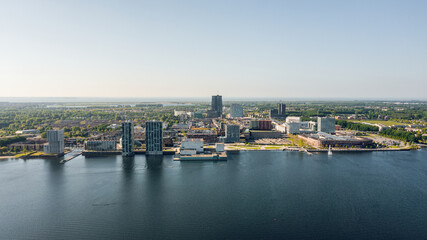 Fototapeta na wymiar Almere city center aerial panorama. Flevoland, The Netherlands.