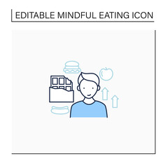 Mindful eating line icon. Foods to affect mood. Unconscious nutrition. Overeating.Improve mood food. Healthcare concept. Isolated vector illustration.Editable stroke