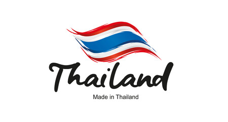 Made in Thailand handwritten flag ribbon typography lettering logo label banner - obrazy, fototapety, plakaty